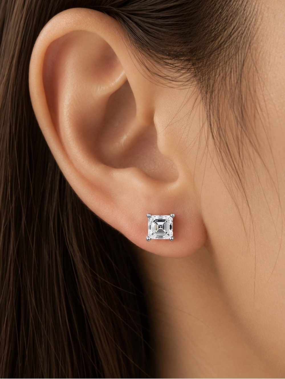 2CTW Asscher Moissanite Sterling Silver Stud Earrings